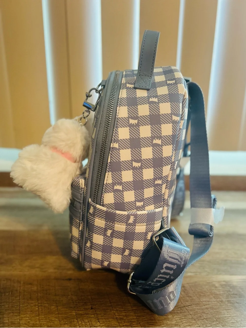 Juicy Couture Study In Style w/scottie Backpack w/ Plush Charm, Dusty Blue Color